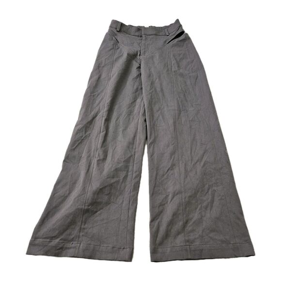 Alo High Waist Risk Taker Trouser Pants Womens Medium Fog Wide Leg Flare Cut-out - Picture 1 of 10